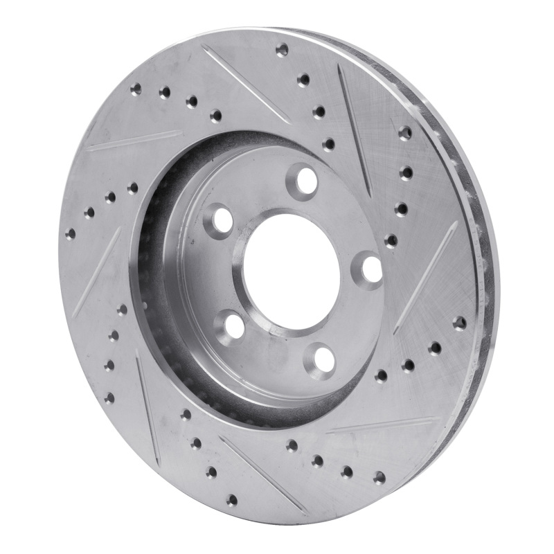 Ford Mustang Brake Rotor (1) - Front Left - R1 Concepts - Drilled & Slotted - Silver - `05-`10